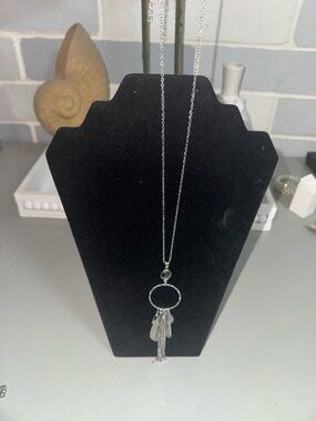 Silver Tassel Hoop Pendant Necklace/Earrings